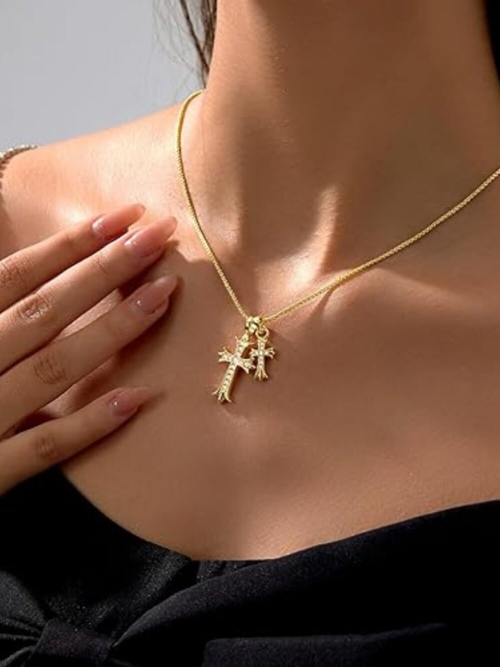 14K Gold Plated Cross Necklace Dainty Faith Choker Hypoallergenic - Picture 5 of 5